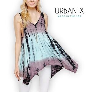URBAN X Tie Dye Rayon Top Tunic Tank Mocha Plum Mint Hippie Boho